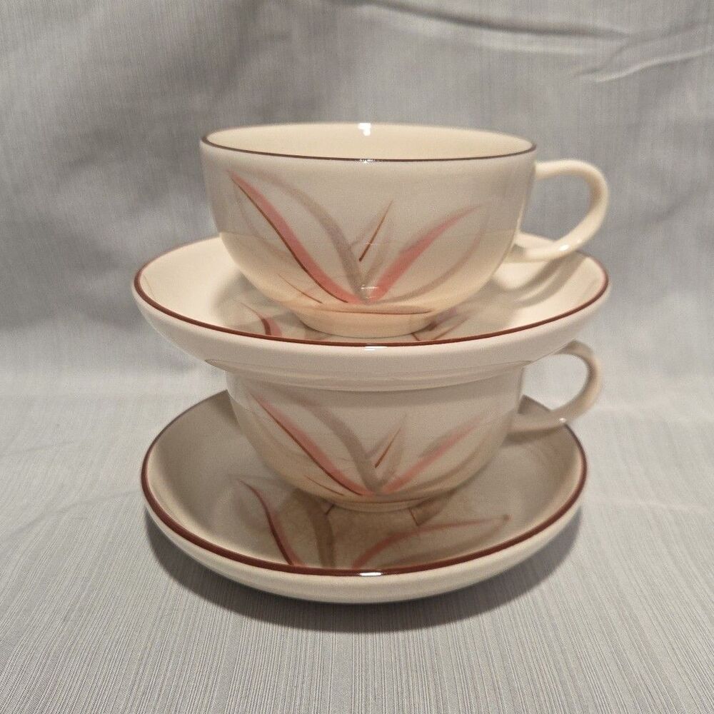 Winfield Ware China Dragon Flower Dinnerware 2 TEA CUPS & 2 SAUCERS MCM